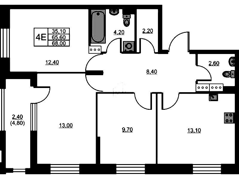 3-комнатная квартира 68 м², 10/13 эт., ЖК «Тайм Сквер»